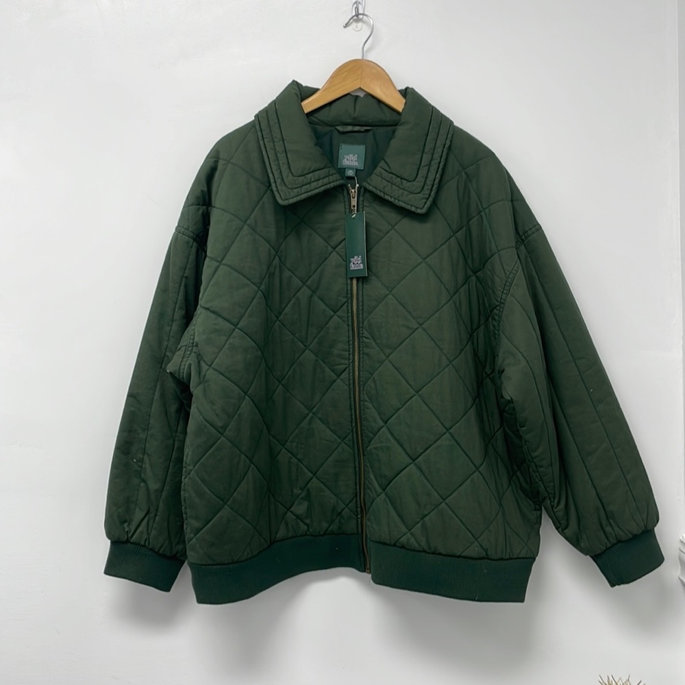 Green quilted bomber jacket